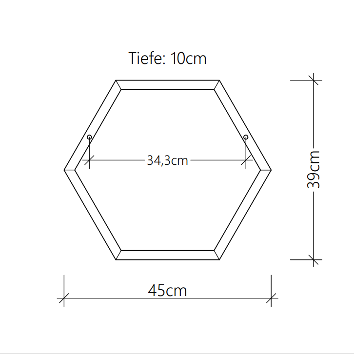 Detailzeichnung eines sechseckigen Wandregals